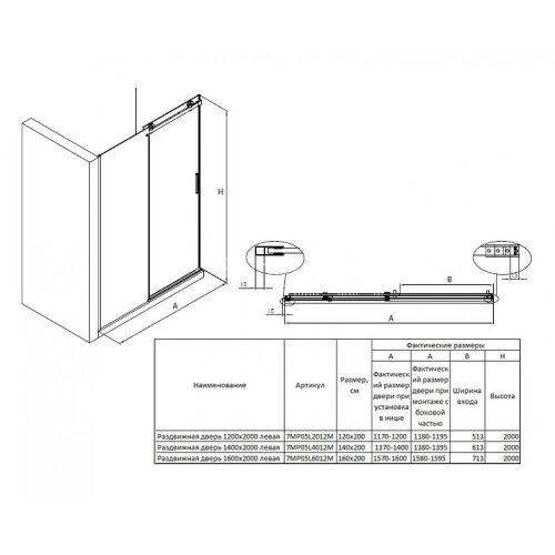 Душевая дверь Roca AREA раздвижная 160х200, толщина полотна 8мм левая, цвет профиля хром