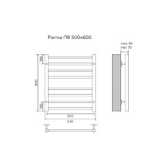 Полотенцесушитель водяной AZARIO PARMA 500/600 8 секций, нижнее/диагональное подключение, 1/2", хром