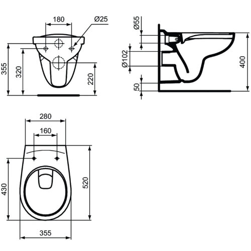 Комплект Ideal Standard Eurovit система инсталляции + унитаз с крышкой-сиденьем (RE881202)