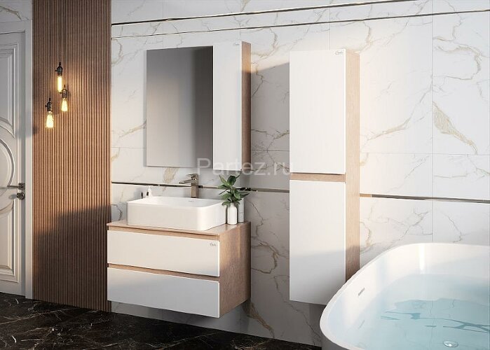 Зеркало-шкаф Onika Алеста 80.00 R Камень светлый, белый (208095)