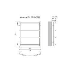 Полотенцесушитель водяной AZARIO VERONA 500/600 4 секции, нижнее/диагональное подключение, 1/2", хро