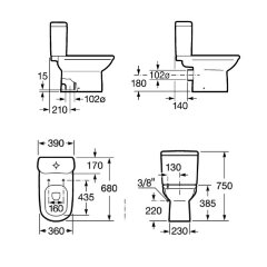 Чаша напольная Roca GIRALDA, гориз.выпуск, уст.компл., 690 мм (7.3424.6.600.0)