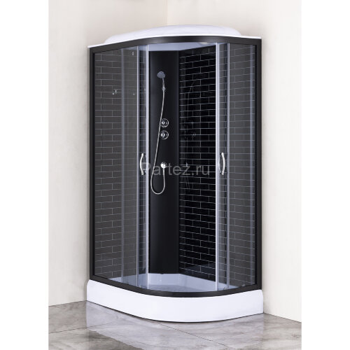 Душевая кабина Loranto 120х80х215 левостороняя, поддон 13см, черный кирпичный узор, прозрачное стекло 4мм, профиль черный (CS6612013LGB120)